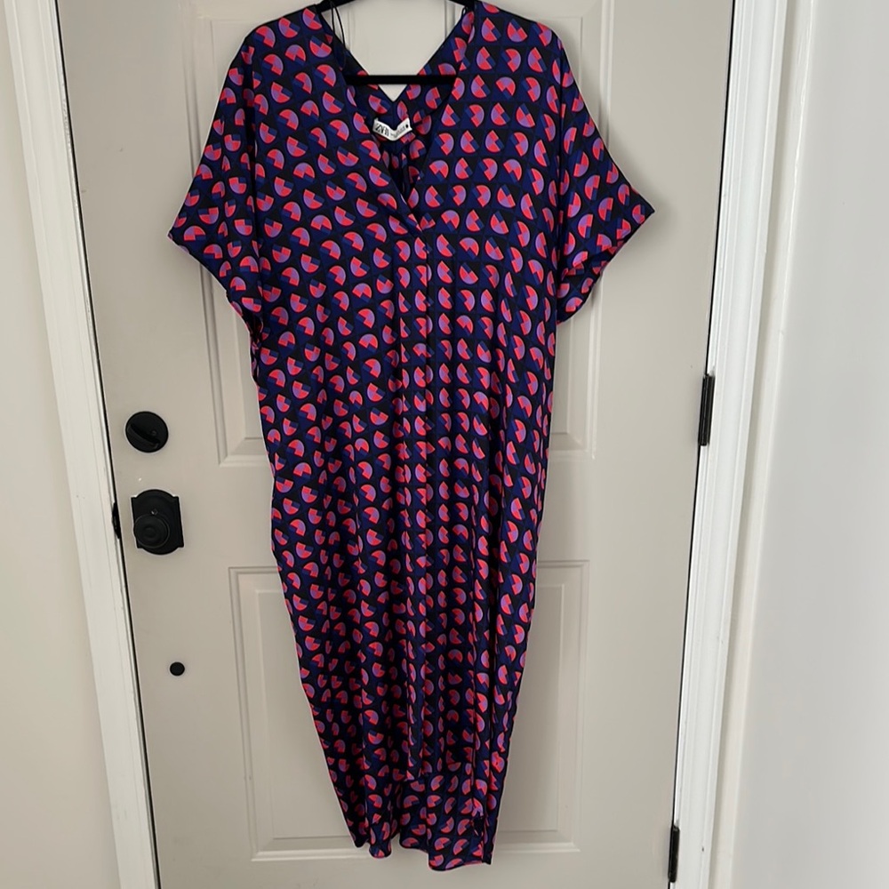 Zara Geometric Red and Purple Dress